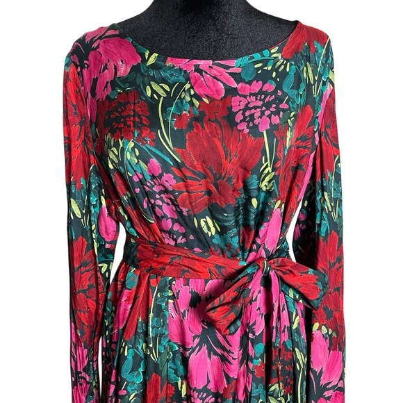 Vineyard Vines Silk Twill Belted Maxi Dress Floral Red Pink Green XL - Picture 8 of 13